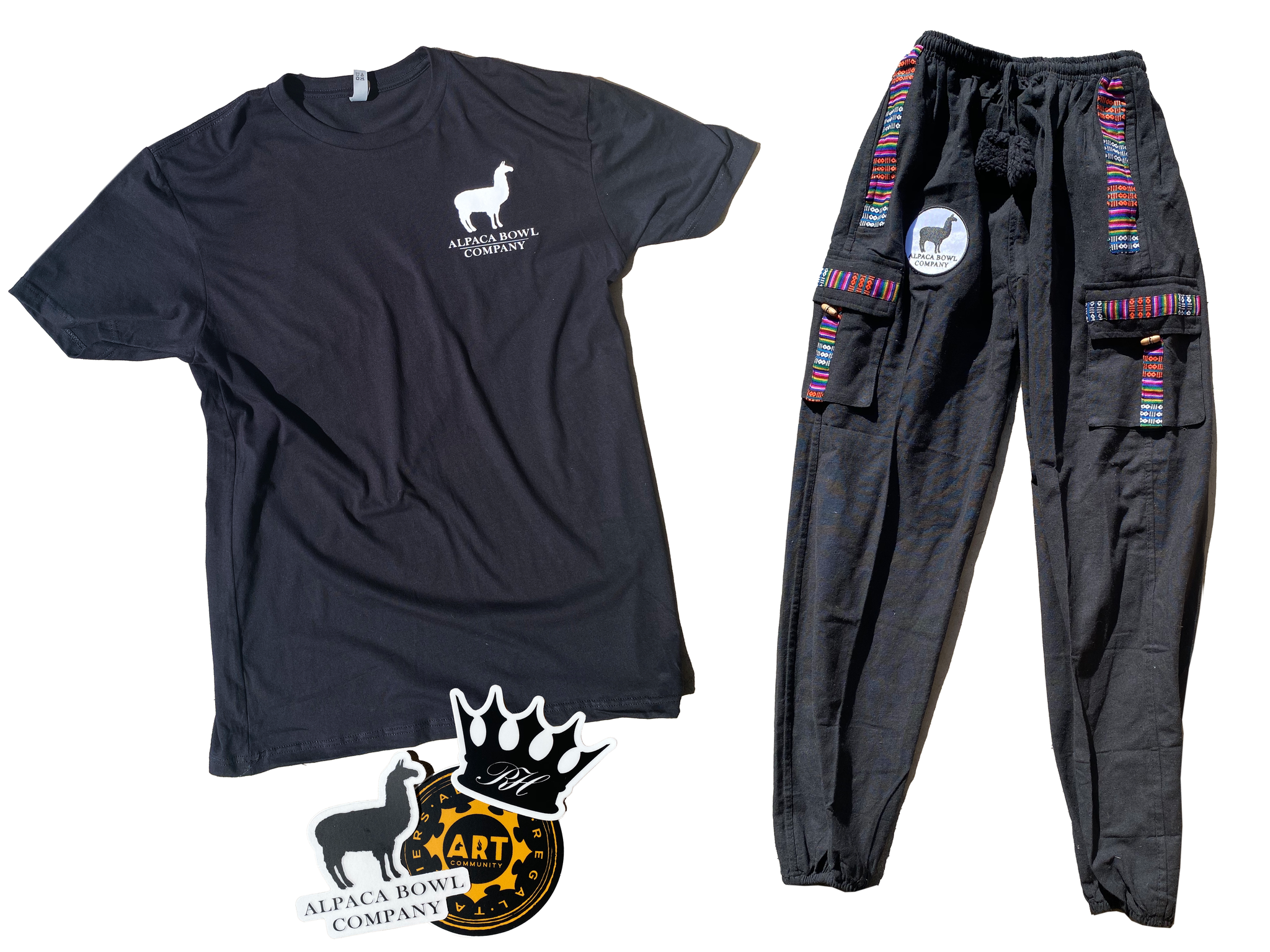 Alpaca Hand Stitched Black Joggers w/ Real Alpaca Fur & Alpaca T-Shirt